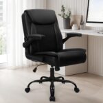 NEO CHAIR Office Desk Computer Chair Ergonomic Executive Mid-Back Leather Gaming Chair with Adjustable Flip-Up Armrests Wheels Swivel for Home Study Task (Jet Black) - Image 3