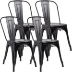 JUMMICO Metal Dining Chair Stackable Indoor Outdoor Industrial Vintage Chairs Bistro Kitchen Cafe Side Chairs with Back Set of 4 (Black) - Image 2
