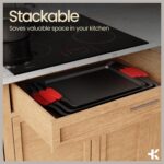 Baking Pan Set – 3 Piece Cookie Sheet – Deluxe Black Non-Stick Carbon Steel – Silicone Handles – Commercial Grade Restaurant Quality – PFOA PFOS and PTFE Free by Bakken - Image 6