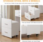 3 in 1 Vanity Desk, Compact Vanity with 3 Drawers, Makeup Desk with Flip-up 3 Colors Lighting Mirror and Cushioned Stool, Small Vanities Nightstand Perfect for Bedroom, White - Image 7