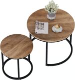 Smuxee Nesting Coffee Table Set of 2, 23.6" Round Coffee Table Wood Grain Top with Adjustable Non-Slip Feet, Industrial End Table Side Tables for Living Room Bedroom Balcony Yard - Image 9