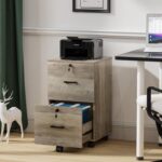 VINGLI 2 Drawer File Cabinet with Lock, Wood Rustic Gray Filing Cabinet for Letter Size File Folders with Tabs, Under Desk Rolling File Cabinets for Home Office, Mobile File Organization Printer Stand - Image 8