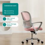 Smug Home Office Desk Chair - Ergonomic Mid-Back Computer Task Chair with Comfy Lumbar Support, Mesh Rolling and 360° Swivel, Flip-up Armrest for Home, Bedroom, Gaming, Study, Student, Pink - Image 6