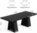 LITTLE TREE Dining Table for 4-6 People, Wooden Table, Rectangle Furniture with Heavy Duty Legs, Modern Kitchen Table for Home, Dining Room, Black - Image 3