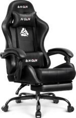 N-GEN GAMING Video Gaming Chair with Footrest Lumbar Support for Home Office High Back Recliner Height Adjustable Ergonomic Comfy Leather Computer Desk Chair (Black) - Image 2