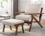 HNY Mid Century Modern Accent Chair with Ottoman, Farmhouse Linen Upholstered Living Room Armchair and Ottoman Set, 23" Seat Wide Retro Leisure Lounge Chair with Wood Frame for Home, Bedroom, Beige - Image 2