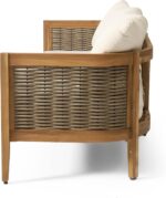 Merax 76.5" Outdoor Acacia Wood Wicker 3 Seater Sofa, Patio Furniture Couch for Backyard - Image 8