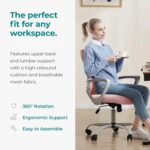 Smug Home Office Desk Chair - Ergonomic Mid-Back Computer Task Chair with Comfy Lumbar Support, Mesh Rolling and 360° Swivel, Flip-up Armrest for Home, Bedroom, Gaming, Study, Student, Pink - Image 4