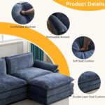 Karl Home Modular Deep Seat Sofa Couch with Ottoman, Chenille Sofa Sleeper Comfy Upholstered Furniture for Living Room, Apartment, Studio, Office, (3-Seat & 1-Ottoman, Dusty-Blue) - Image 4