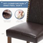 DUMOS Dining Chairs Set of 6, Moden PU Leather Kitchen Table Chairs with Wooden Legs and Padded Seat for Dining Room/Kitchen/Living Room/Restaurant, Brown - Image 4