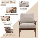 HNY Mid Century Modern Accent Chair with Ottoman, Farmhouse Linen Upholstered Living Room Armchair and Ottoman Set, 23" Seat Wide Retro Leisure Lounge Chair with Wood Frame for Home, Bedroom, Beige - Image 5