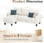 Homall Sofa for Living Room, Couch with Convertible Chaise, 3 Seat L-Shaped Sofas, Comfy Corduroy Couches for Apartment, Small Space, Cream - Image 3