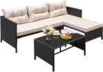 Greesum 3 Piece Patio Furniture Set Outdoor Wicker Rattan Sectional Sofa with Cushions & Coffee Table for Yard, Garden, Porch, Poolside, Light Beige - Image 3