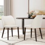 COLAMY Upholstered Dining Chairs Set of 6, Modern Fabric Dining Room Kitchen Side Chair with Padded Seat and Wood Legs for Restaurant/Cafe, Beige - Image 3