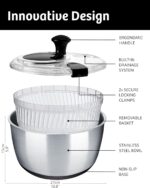 BASSWOOD Stainless Steel Salad Spinner Large - Easy & Compact Kitchen Tool - Stainless Steel Bowl, Drain, & Colander - Produce & Lettuce Spinner, Vegetable Dryer, Fruit Washer - 6.33 Qt - Image 3