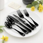 49-Piece Black Silverware Set with Organizer, Stainless Steel Flatware Set for 8 with Drawer Tray, Cutlery Steak Knives Fork Spoon for Home Restaurant, Mirror Finish, Dishwasher Safe - Image 5