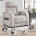 Signature Design by Ashley Boyington Contemporary Leather Match Power Recliner with Adjustable Headrest, Cup Holders, USB Port and Air Massage System, Light Gray - Image 6