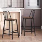 Set of 2 Bar Stools, 24.2 Inch Barstools for Kitchen Counter, High Backrest Counter Height Stools, Bar Chairs for Pub, Island, Coffee Nook, Study, Walnut and Black BY01L2BHY1 - Image 3
