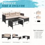 Greesum 3 Piece Patio Furniture Set Outdoor Wicker Rattan Sectional Sofa with Cushions & Coffee Table for Yard, Garden, Porch, Poolside, Light Beige - Image 5