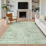 5x7 Sage Green Modern Abstract Area Rugs for Living Room, Washable Rugs for Nursery Bedroom, Non-Slip Minimalist Neutral Wave Striped Rugs for Playroom Boys, Throw Accent Rug Carpet for Dining Room - Image 6