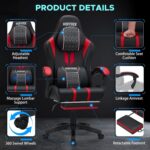 HOFFREE Gaming Chair Massage Big and Tall Gaming Chairs with Footrest 400lb for Adults Heavy People Computer Gamer Chair Red and Black - Image 5