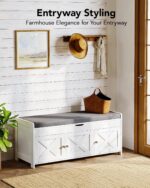 Pipishell 2-Tier Shoe Storage Bench with Cushioned Seat, Entryway Bench with Adjustable Shelf & Barn Doors, 300 lbs Capacity, 43.4" W x 16" D x 18" H, for Entryway, Bedroom, Living Room, White - Image 8