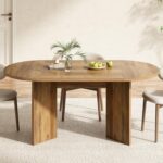 LITTLE TREE 63" Rustic Oval Dining Table for 4-6, Sturdy MDF Farmhouse Kitchen Table with Metal Strip Base, for Living Room, Office, Restaurant, Multi-Use, Umber - Image 3
