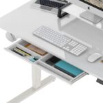 SHW 48x24 Glass Electric Height Adjustable Standing Desk – Motorized Sit Stand Desk with Monitor Riser, Pull-Out Drawer, Memory Presets, White - Image 5
