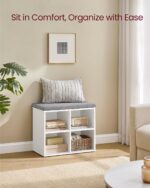 VASAGLE Shoe Bench with Cushion, Shoe Storage Bench with 4 Compartments and 2 Adjustable Shelves, Entryway Bench with Padded Seat, for Bedroom, Closet, Living Room, Cloud White ULHS234W01 - Image 8