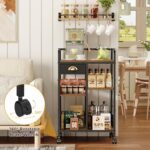 keomaisyto Kitchen Serving Storage Cart with Table Top & Drawer, 3-Tier Rolling Utility Cart on Wheels with Adjustable 2 Storage Shelves, Coffee Bar cart for Kitchen/Dining/Living Room - Image 9
