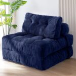 MAXYOYO Folding Sofa Bed, Convertible Sleeper Chair with Pillow Foldable Matress with Back Support, Portable Fold Out Chair Bed Comfy Floor Sofa Lounge for Living Room Bedroom, Navy, Single - Image 2