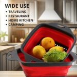 Square Collapsible Colander with Handles – Red Square Silicone Kitchen Strainers with Plastic Handles Foldable Kitchen Strainer Perfect for Draining Pasta Vegetable and Fruit Red - Image 6