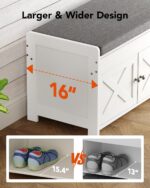 Pipishell 2-Tier Shoe Storage Bench with Cushioned Seat, Entryway Bench with Adjustable Shelf & Barn Doors, 300 lbs Capacity, 43.4" W x 16" D x 18" H, for Entryway, Bedroom, Living Room, White - Image 5