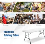 Giantex Folding Picnic Table, 6FT Portable Foldable Tables for Party BBQ, Metal Legs, HDPE, White Outdoor Indoor Camping Table with Handle, No Assembly - Image 10