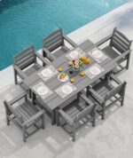 SERWALL 8-Piece Patio Dining Sets with 15FT Double Side Patio Umbrella, Outdoor HDPE Dining Furniture Set with Umbrella Hole Cut-Out Table and 6 Chairs, Gray（Umbreall Base not Included） - Image 10