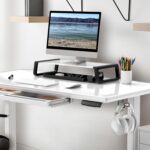 SHW 48x24 Glass Electric Height Adjustable Standing Desk – Motorized Sit Stand Desk with Monitor Riser, Pull-Out Drawer, Memory Presets, White - Image 3