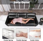 STHOUYN 85” Faux Leather Sofa Black Leather Couch with USB, Mid Century Modern 3 Seater Couches Sofas Living Room Apartment, Large Office Sofa Couch, Stain Resistant & 3 Tufted Cushion (Black) - Image 6