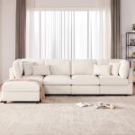 125 Inch Oversized Corduroy Modular Sectional Sofa, U Shaped Modular Couch with Storage, 5 Seat Convertible Corduroy Couch, Comfy Sectional Couches for Living Room with Foam, Light Beige - Image 3