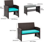 YITAHOME Patio Furniture Wicker Outdoor Bistro Set, 4-Piece All Weather Rattan Conversation Loveseat for Backyard, Balcony and Deck w/Soft Cushions and Metal Coffee Table (Brown+Blue) - Image 8