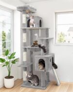 Globlazer Heavy Duty Cat Tree, 70 inch Sturdy Cat Tree for Indoor Cats Extra Large Cat Tower with Scratching Post, Hammock, Cat Condo for Adult Cats Kittens, F70 Pro, Light Grey - Image 2