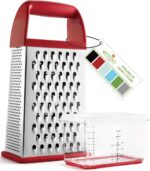 Spring Chef Professional Red 10" Parmesan Cheese Grater With Container, Stainless Steel & Soft Grip Handle, 4 Sided Kitchen Carrot Shredder, Handheld Box Grater for Potato, Veggie, Ginger, Hashbrown - Image 2