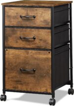 DEVAISE Mobile File Cabinet, Rolling Printer Stand with 3 Drawers, Fabric Vertical Filing Cabinet fits A4 or Letter Size for Home Office, Rustic Brown Wood Grain Print - Image 2
