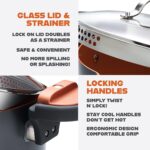 Gotham Steel 5 Quart Stock Pot Multipurpose Pasta Pot with Strainer Lid & Twist and Lock Handles, Nonstick Ceramic Surface Makes for Effortless Cleanup with Tempered Glass Lid, Dishwasher Safe - Image 4