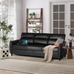 STHOUYN 85” Faux Leather Sofa Black Leather Couch with USB, Mid Century Modern 3 Seater Couches Sofas Living Room Apartment, Large Office Sofa Couch, Stain Resistant & 3 Tufted Cushion (Black) - Image 4