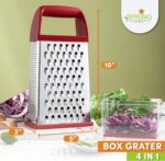 Spring Chef Professional Red 10" Parmesan Cheese Grater With Container, Stainless Steel & Soft Grip Handle, 4 Sided Kitchen Carrot Shredder, Handheld Box Grater for Potato, Veggie, Ginger, Hashbrown - Image 3
