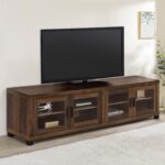 Coaster Home Furnishings - Sachin - Engineered Wood - 79-Inch TV Stand with Glass Doors, Adjustable Shelves - Living Room - Dark Pine - 736293 - Image 3