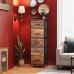 WLIVE Fabric Dresser for Bedroom, 5-Drawer Tall Dressers, Storage Organizer with Fabric Bins, Wood Top, Sturdy Steel Frame, Chest of Drawers for Closet, Hallway, Rustic Brown Wood Grain Print - Image 5