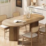 LITTLE TREE 63" Rustic Oval Dining Table for 4-6, Sturdy MDF Farmhouse Kitchen Table with Metal Strip Base, for Living Room, Office, Restaurant, Multi-Use, Umber - Image 10