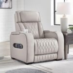 Signature Design by Ashley Boyington Contemporary Leather Match Power Recliner with Adjustable Headrest, Cup Holders, USB Port and Air Massage System, Light Gray - Image 3