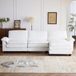 Karl home Sectional Sofa Modular Deep Seat Sofa Couch with Ottoman, Corduroy Sofa Sleeper Comfy Upholstered Furniture for Living Room, Apartment, Studio, Office, (3-Seat & 1-Ottoman, White) - Image 8